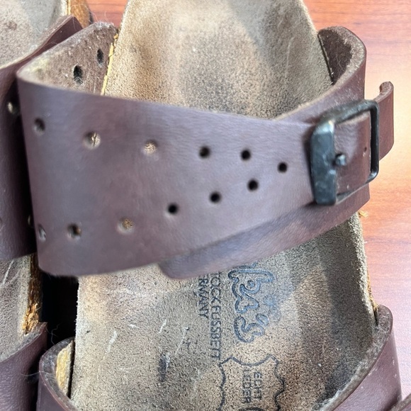 Birkenstocks Birki's Freeport Brown Leather Perforated Strap Sandals Slides Sz 6 - Picture 6 of 16